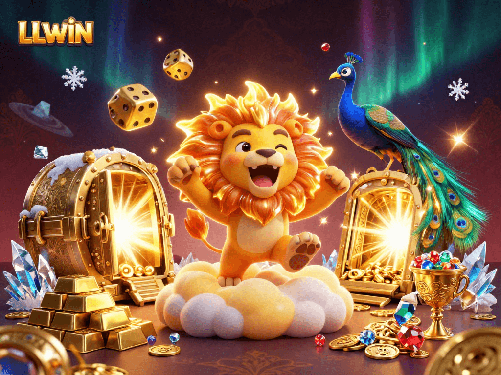 Experience excitement at LLWIN with thrilling 3D characters and vibrant gambling elements in a dynamic scene.