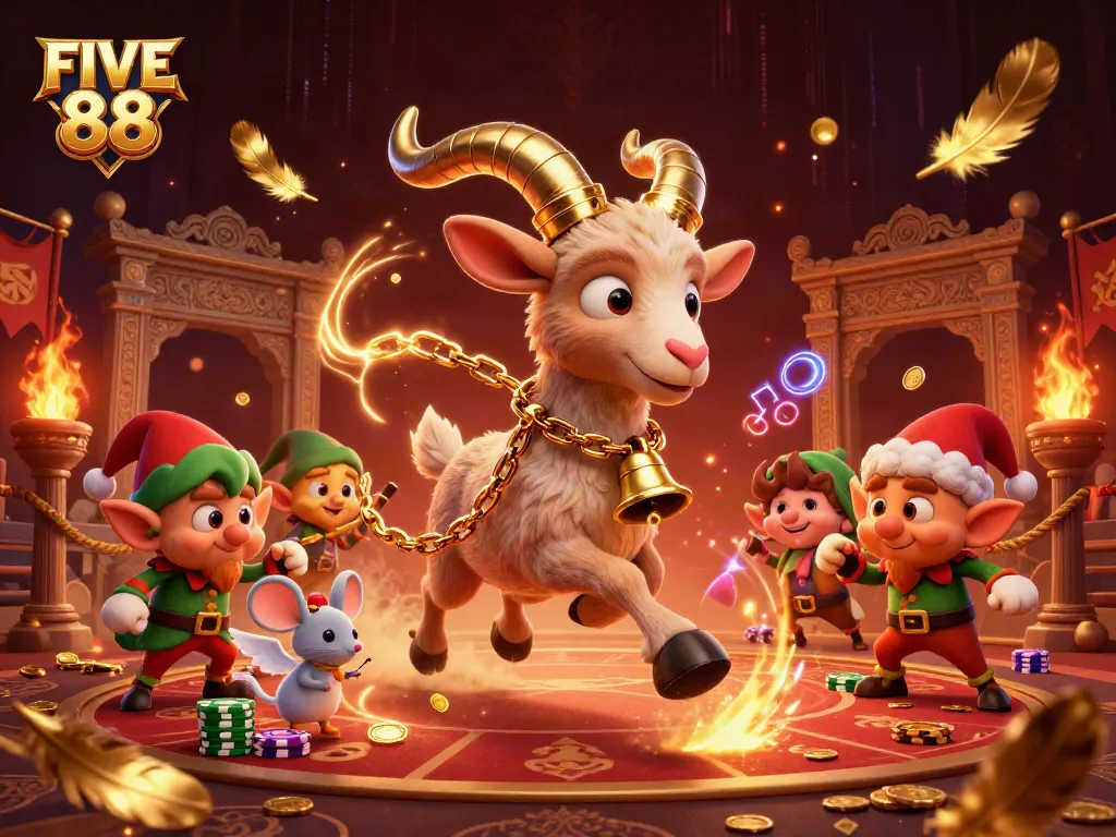 Engage in the festive FIVE 88 casino scene dominated by Krampus, angel mouse, and mischievous elf gremlins.