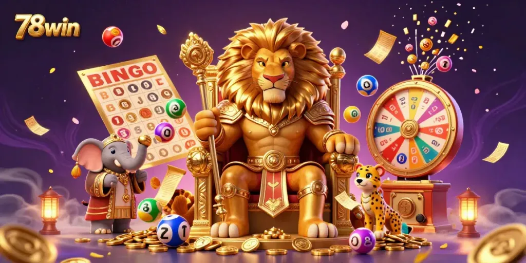 Engaging scene showcasing 78win's vibrant gaming universe with thrilling lottery elements and characters