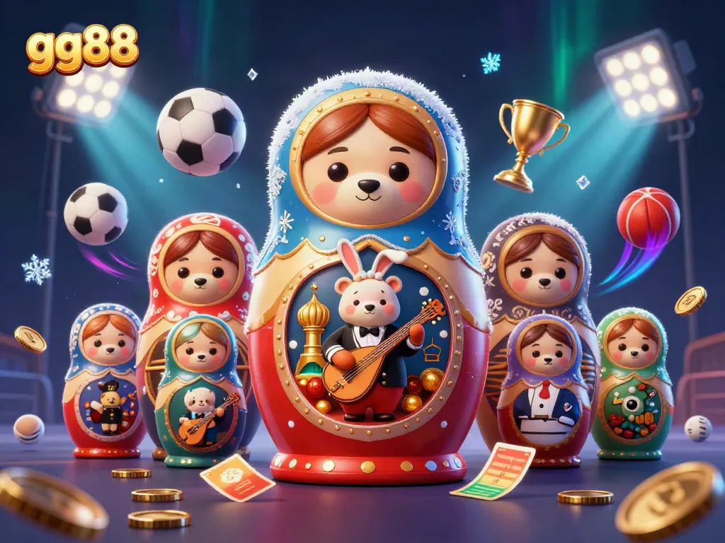 Experience the vibrant world of gg88 with a playful, 3D cartoon scene showcasing unique casino characters and engaging game elements in a dynamic setting.