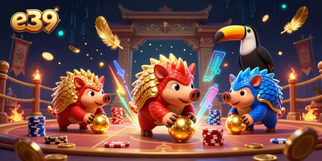Engage with the thrilling action at E39 by bowling through poker chips with rival pangolins!
