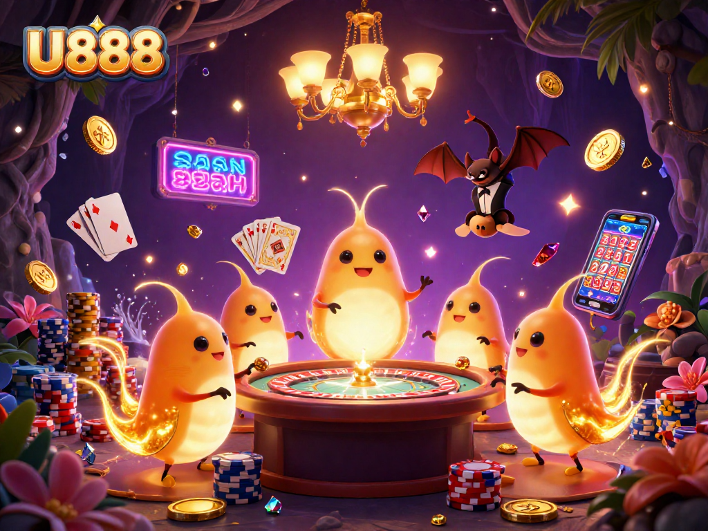 Experience U888's vibrant casino atmosphere with glowing glowworms lighting up the adventure!