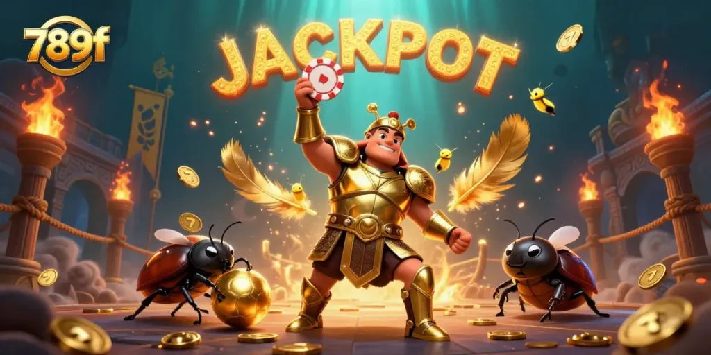 Engage with 789f’s online slots in this vibrant 3D illustration showcasing a thrilling jackpot scene.