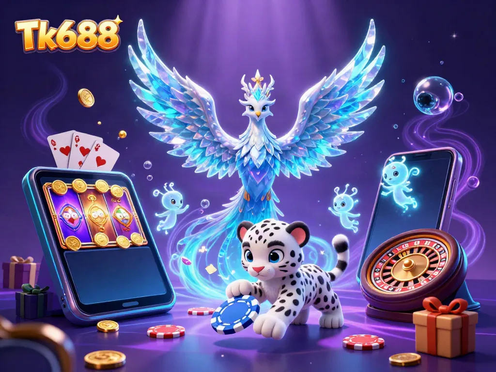 Engage with Tk688's exciting gaming world featuring vibrant characters and dynamic casino elements.