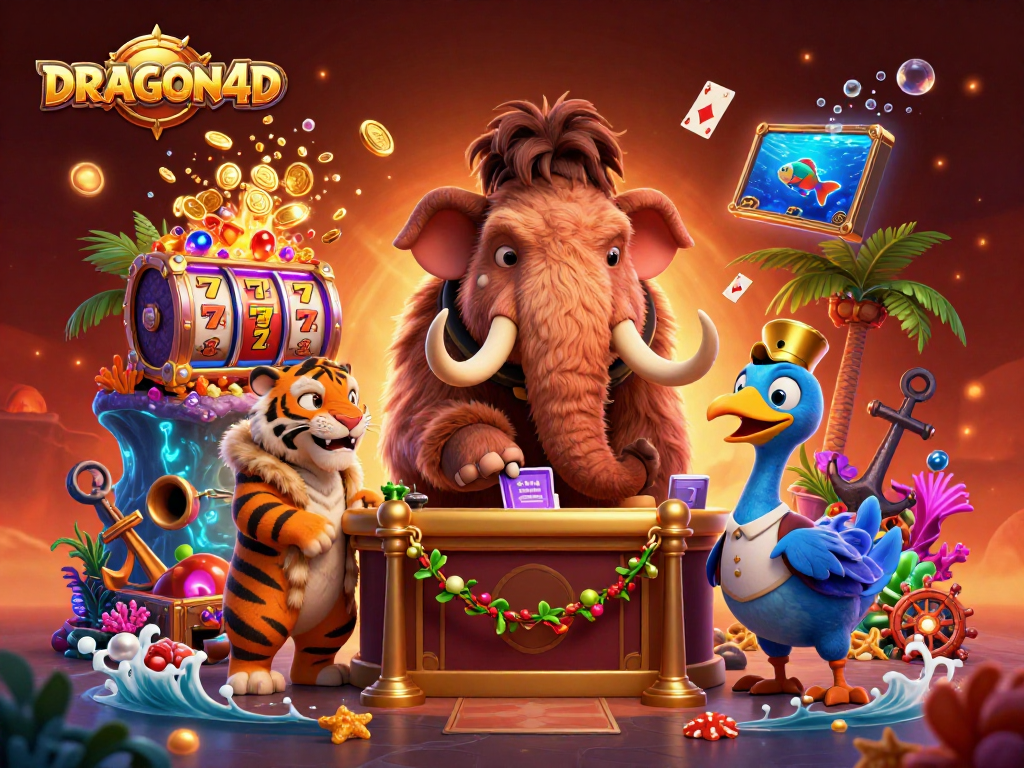 Join the excitement at DRAGON4D casino, where a mammoth bouncer welcomes vibrant players and luck