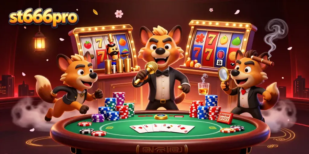 Experience humor and excitement at st666pro's comedy casino with lively hyenas entertaining guests.