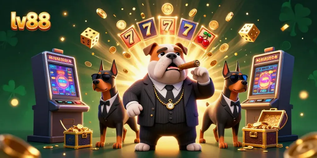 Experience thrilling games at lv88 with our cartoon mafia characters celebrating a jackpot.