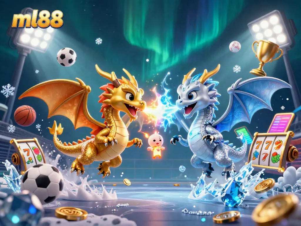 Experience exciting gaming with ml88, featuring dynamic dragons and vibrant casino elements.