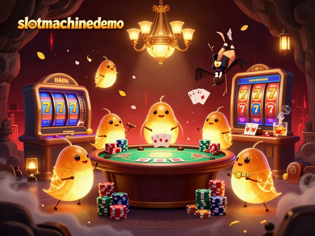 Experience the excitement of slotmachinedemo with glowing characters and vibrant gaming elements in a dynamic casino scene.