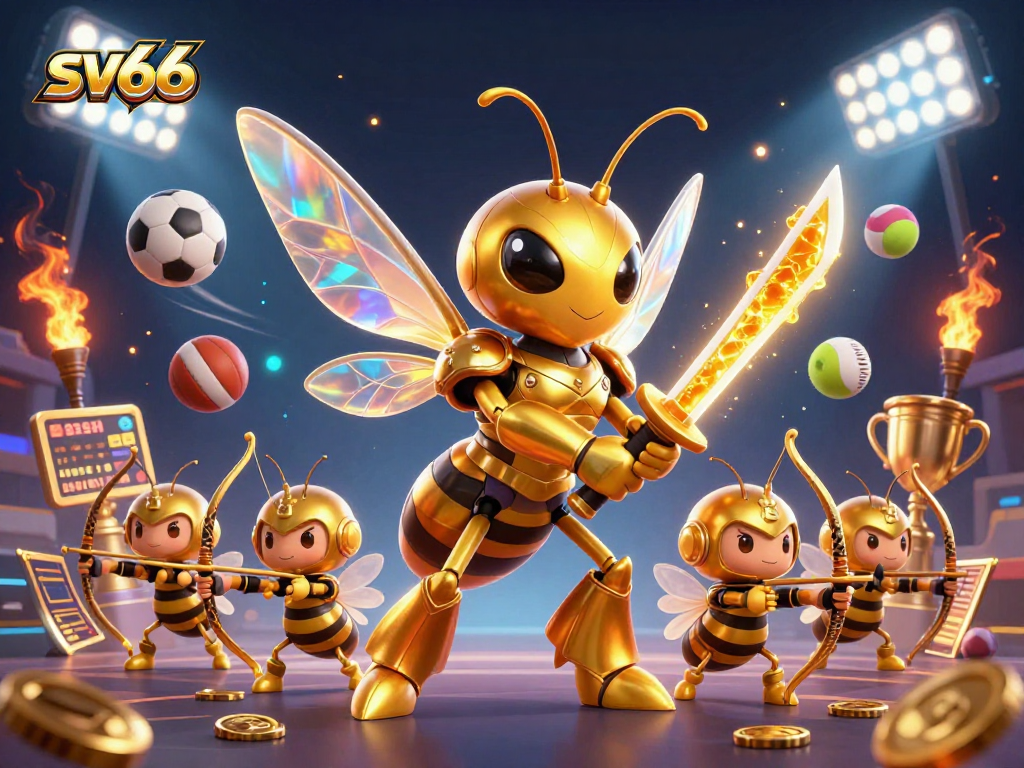 Engage with sv66's thrilling sports betting action in a vibrant 3D casino illustration.