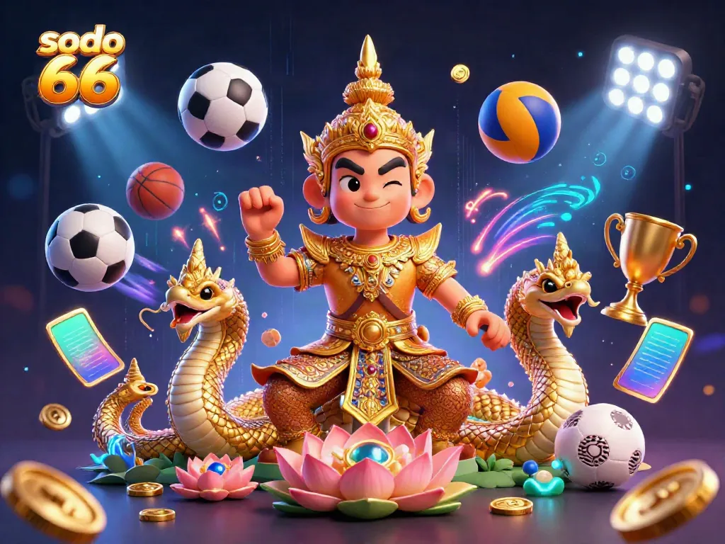 Win big at sodo 66 with vibrant illustrations of Asian gaming culture and dynamic sports elements.