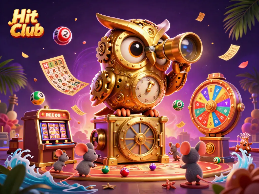 Join the excitement of Hit Club with a golden owl and lively gaming elements.