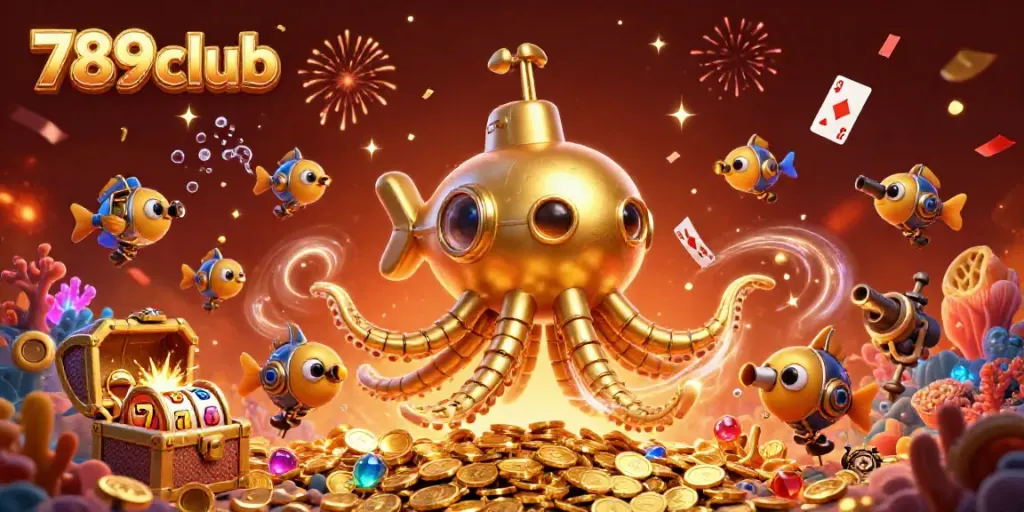 Experience thrilling gameplay at 789club with vibrant visuals showcasing a golden kraken and slot reels.