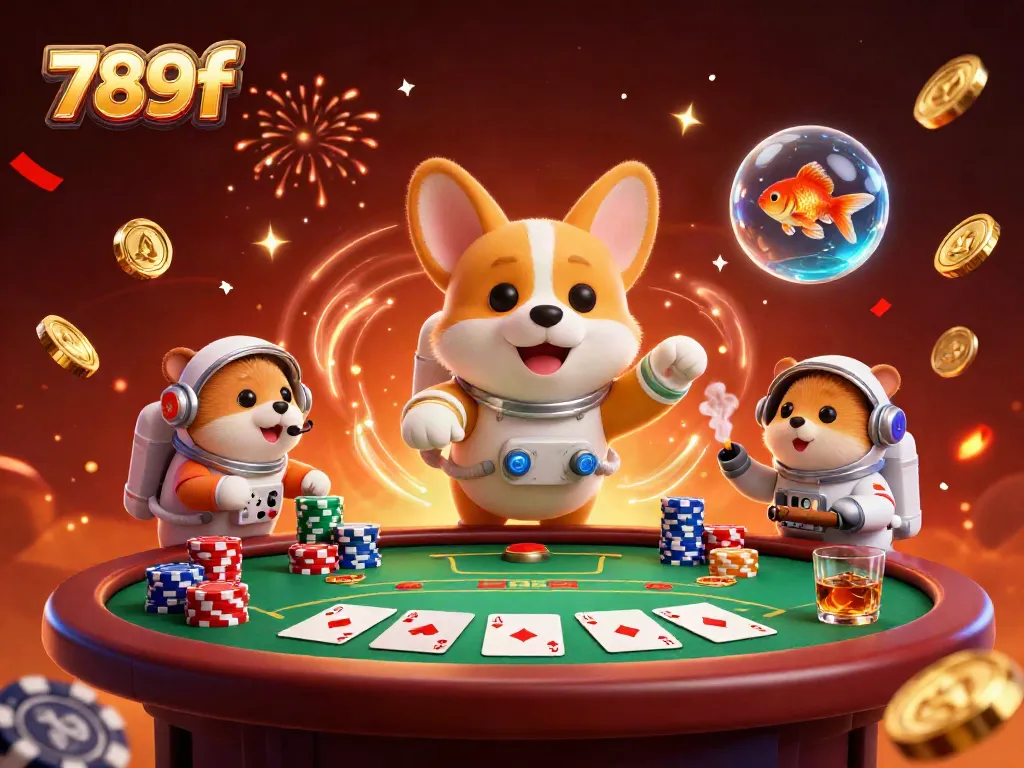 Experience thrilling gameplay with 789f in a vibrant casino scene featuring a playful astronaut corgi.