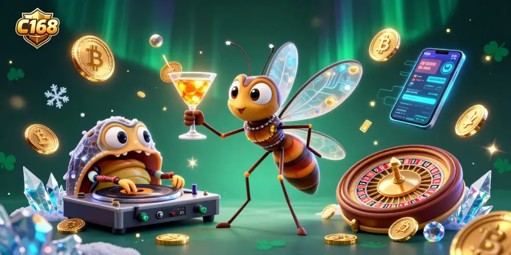 C168 casino mascot illustration showcases an exciting gaming atmosphere with a dynamic 3D design.