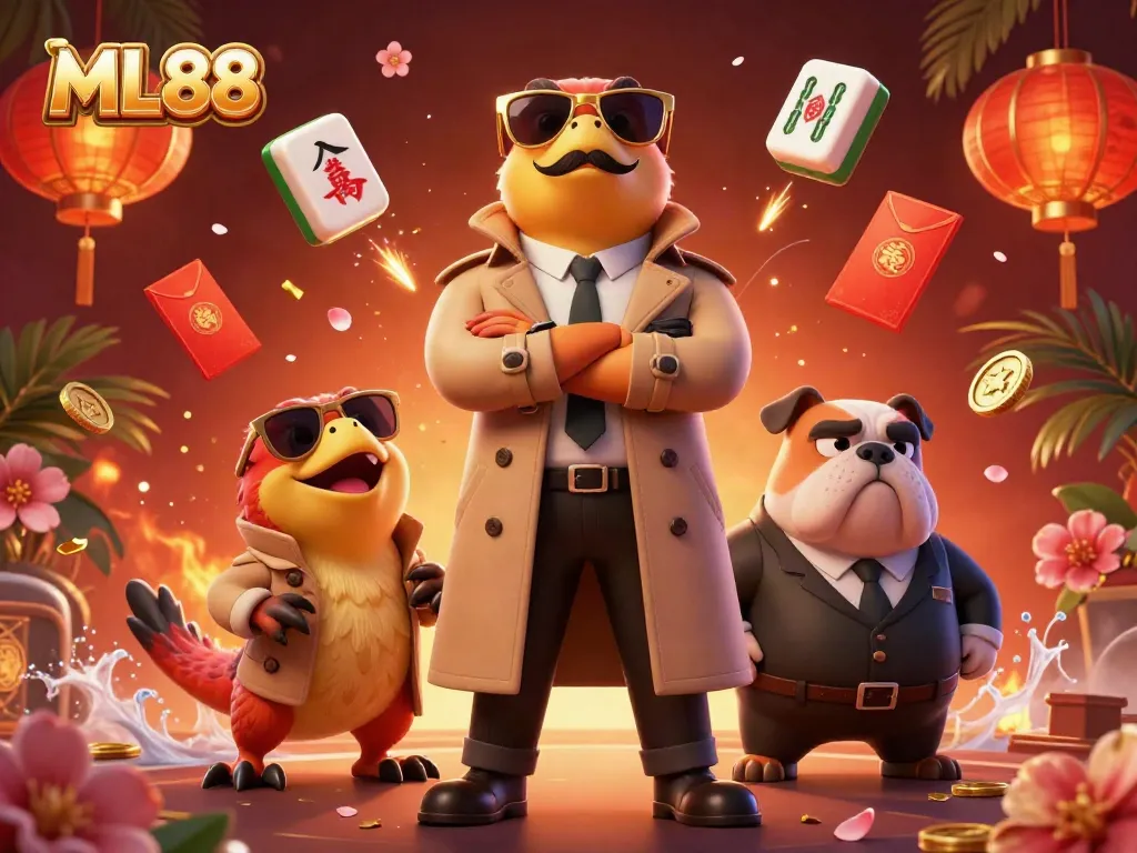 Experience ML88's dynamic casino world with three raptors in disguise entering a VIP lounge.