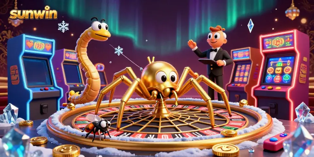 Experience the thrill of betting at Sunwin's vibrant casino, featuring a golden spider and unique game elements.
