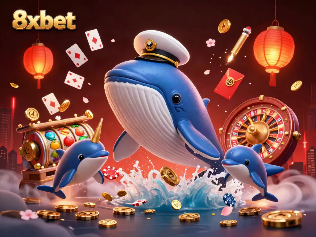 Engage with 8xbet in a vibrant 3D casino world filled with joyful characters and dynamic game elements.
