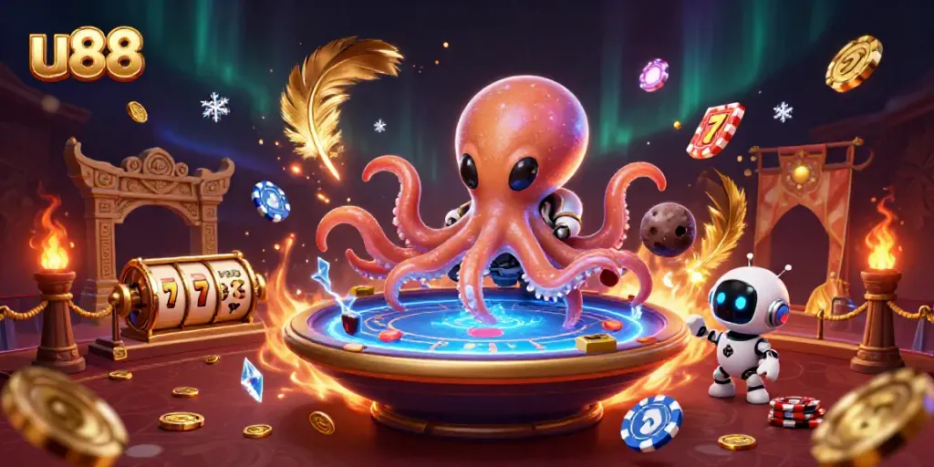 Experience engaging gameplay at u88 with an alien octopus in a vibrant casino scene.