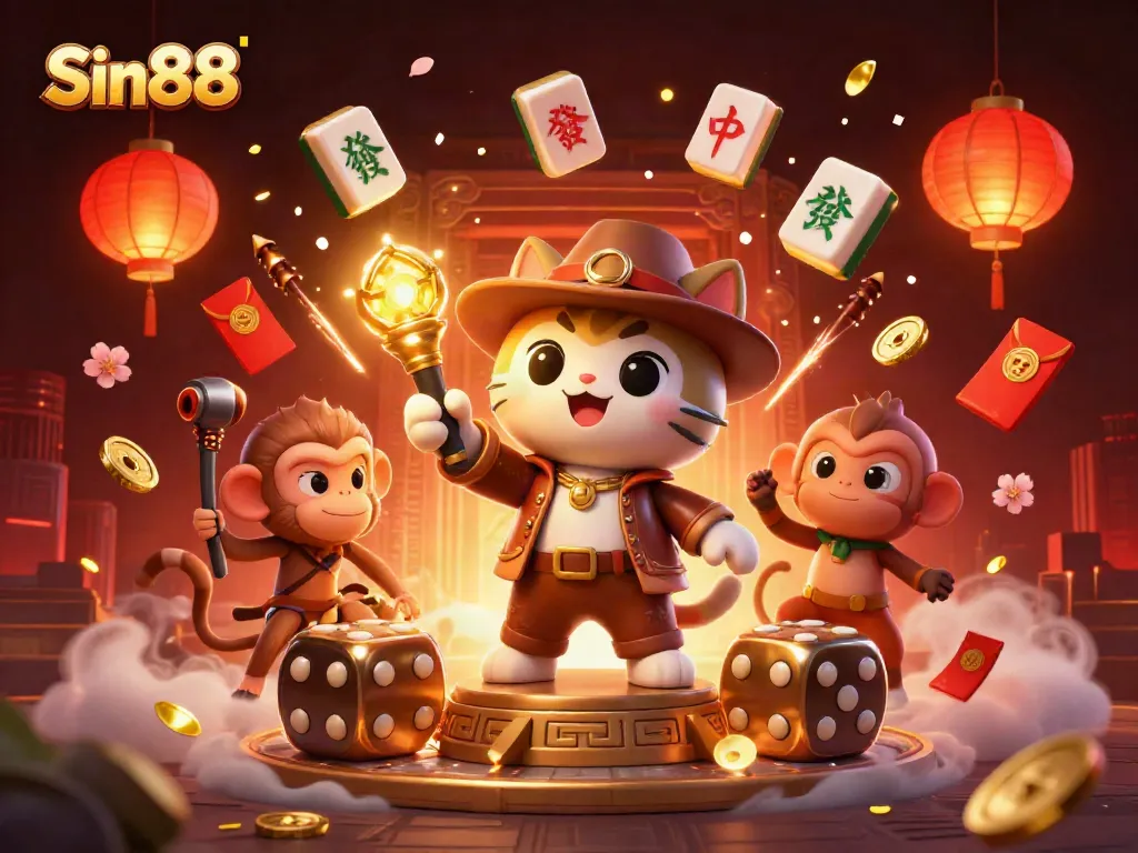 Experience Sin88's exhilarating gaming adventure with 3D animated characters in a vibrant casino setting.