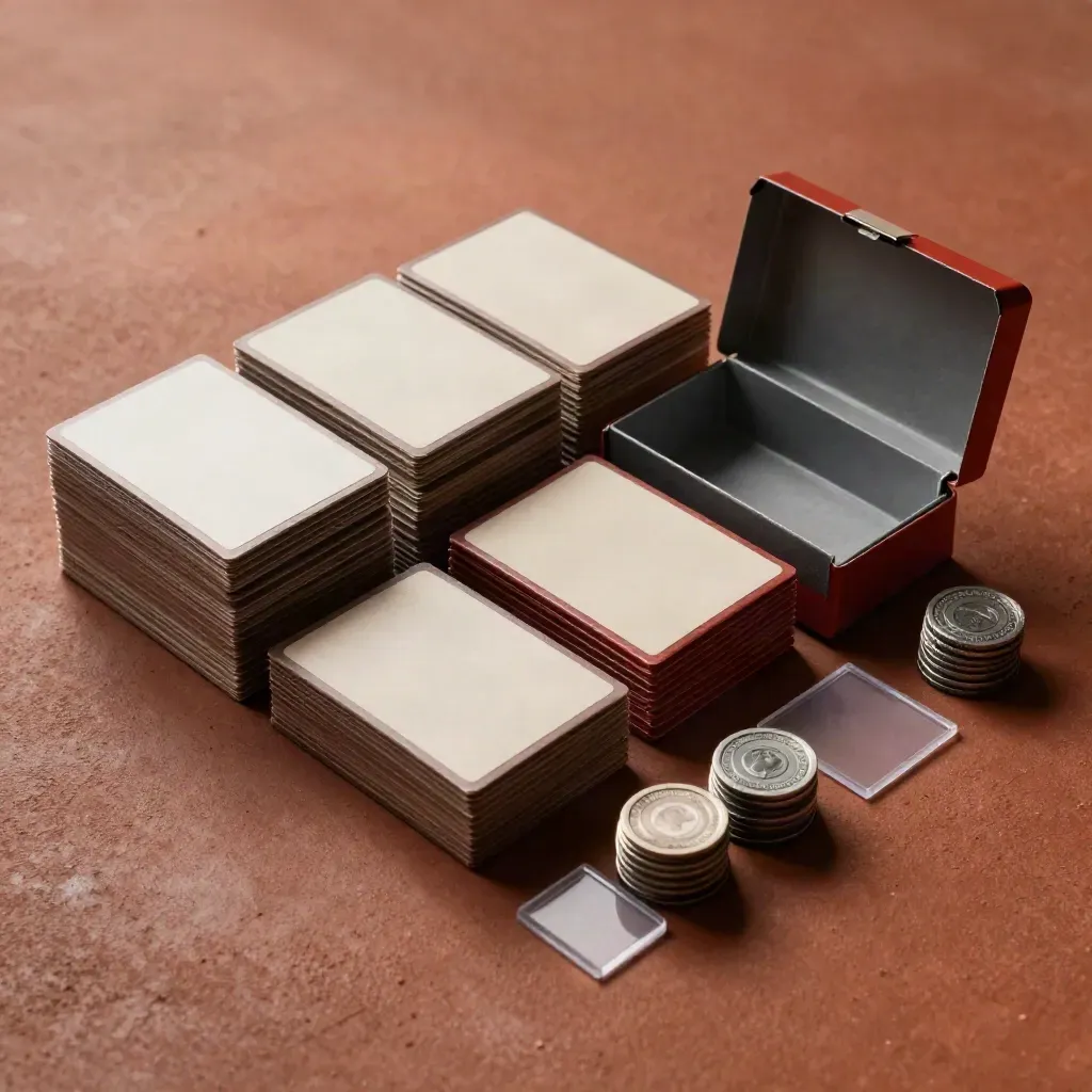 Kit da allenatore carte collezionabili su cemento, con deck case aperto e segnalini.