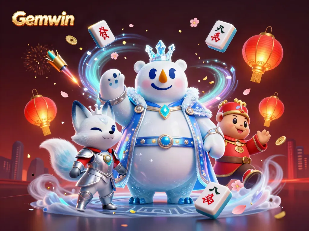 Experience exciting gameplay with Gemwin's vibrant casino world featuring animated characters and festive elements.