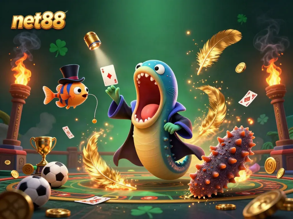 Experience thrilling net88 sports betting action with playful sea creatures in a vibrant underwater magic show.