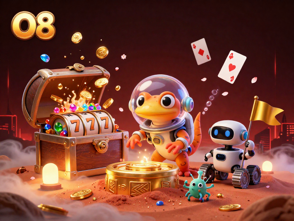 Engage with O8's thrilling casino adventure featuring a Martian gecko and treasures!