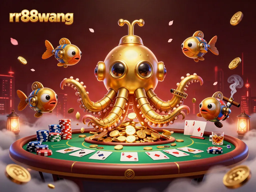 Engage in exciting gameplay with rr88wang's golden kraken submarine amid a lively casino atmosphere.