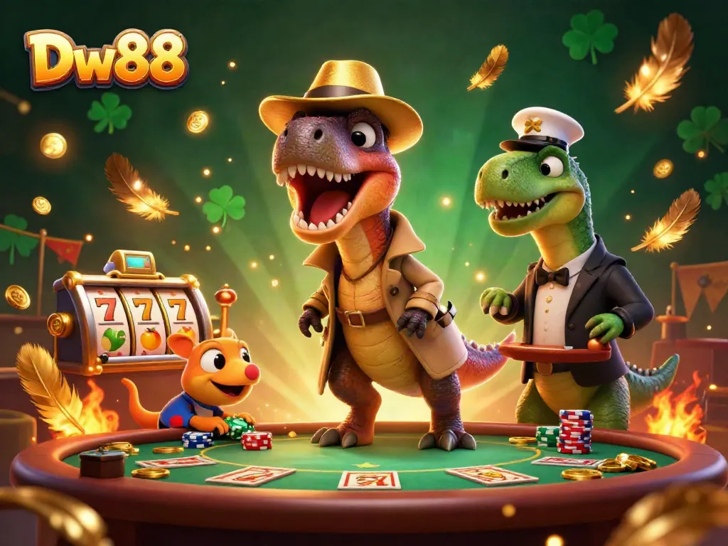Engaging scene showcasing velociraptor playing cards at Dw88 poker table, capturing the essence of the casino experience.