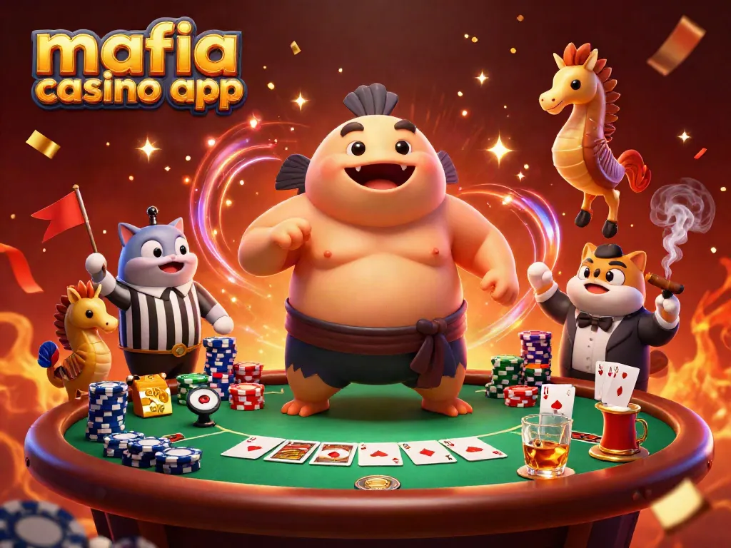 Experience the thrills of the mafia casino app with vibrant characters and dynamic gaming elements in a fun-filled casino scene.
