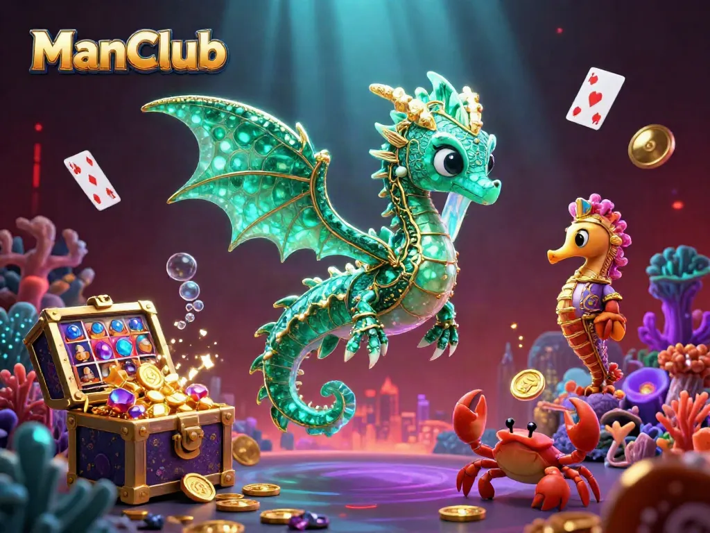 Experience thrilling slots and vibrant gambling action at ManClub in this stunning 3D illustration.