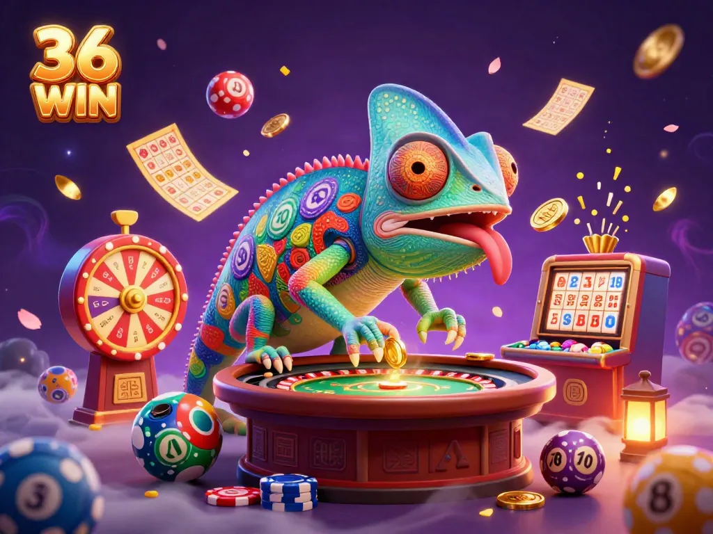 Play exciting games to win with 36 WIN in a vibrant 3D casino environment filled with golden coins.