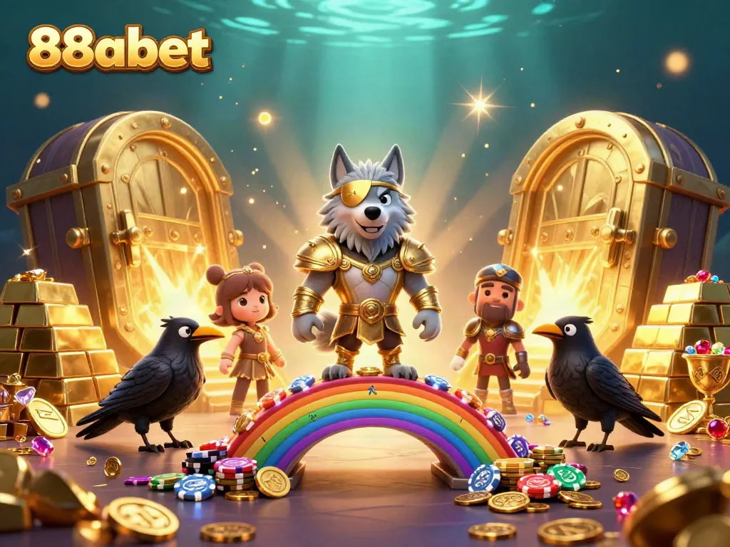 Experience thrilling gameplay at 88abet with vibrant casino elements and Norse mythology characters.