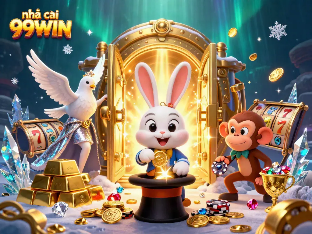 Catch the excitement at nhà cái 99WIN with a vibrant casino illustration featuring playful elements.