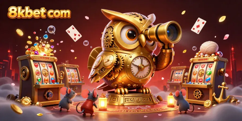 Experience thrilling moments at 8xbet com with a lively casino scene featuring whimsical characters and rich game elements.