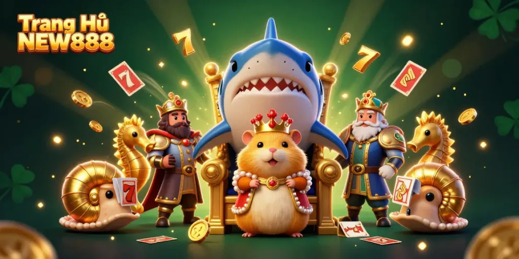 Engage with the exciting world of Trang Chủ NEW888 featuring a golden hamster king surrounded by thrilling casino elements.
