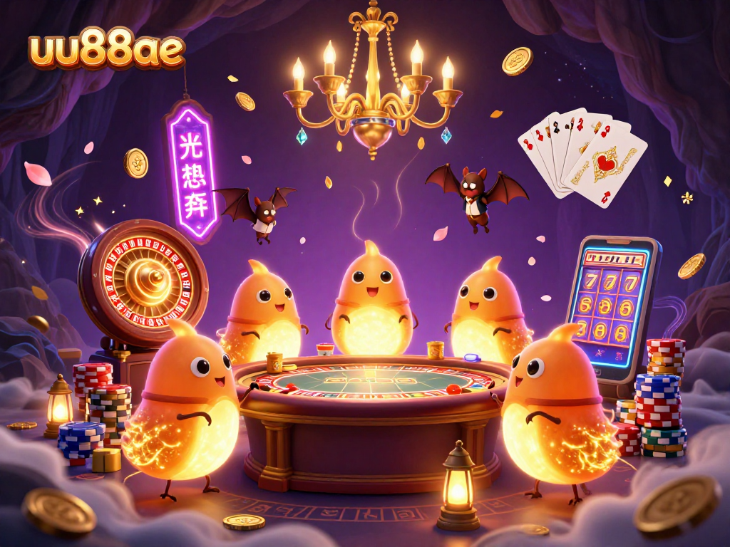 Experience the excitement at uu88ae with bioluminescent glowworms lighting a vibrant cave casino.