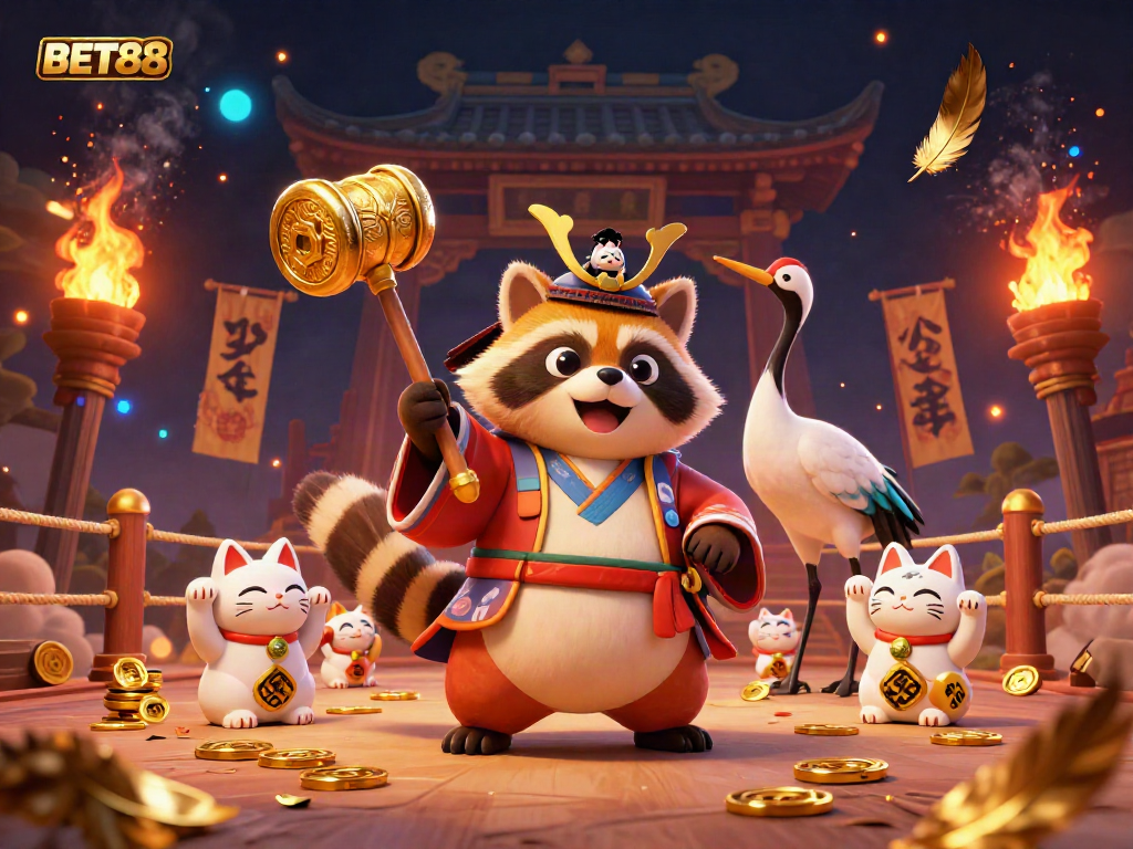 Experience winning odds with BET88's vibrant 3D illustration of cheerful characters and casino elements.
