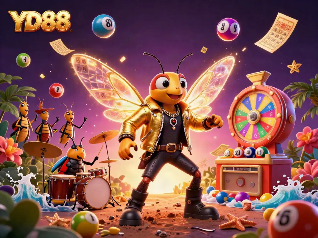 Experience the exciting world of YD88 with a vibrant 3D casino illustration full of dynamic game elements.