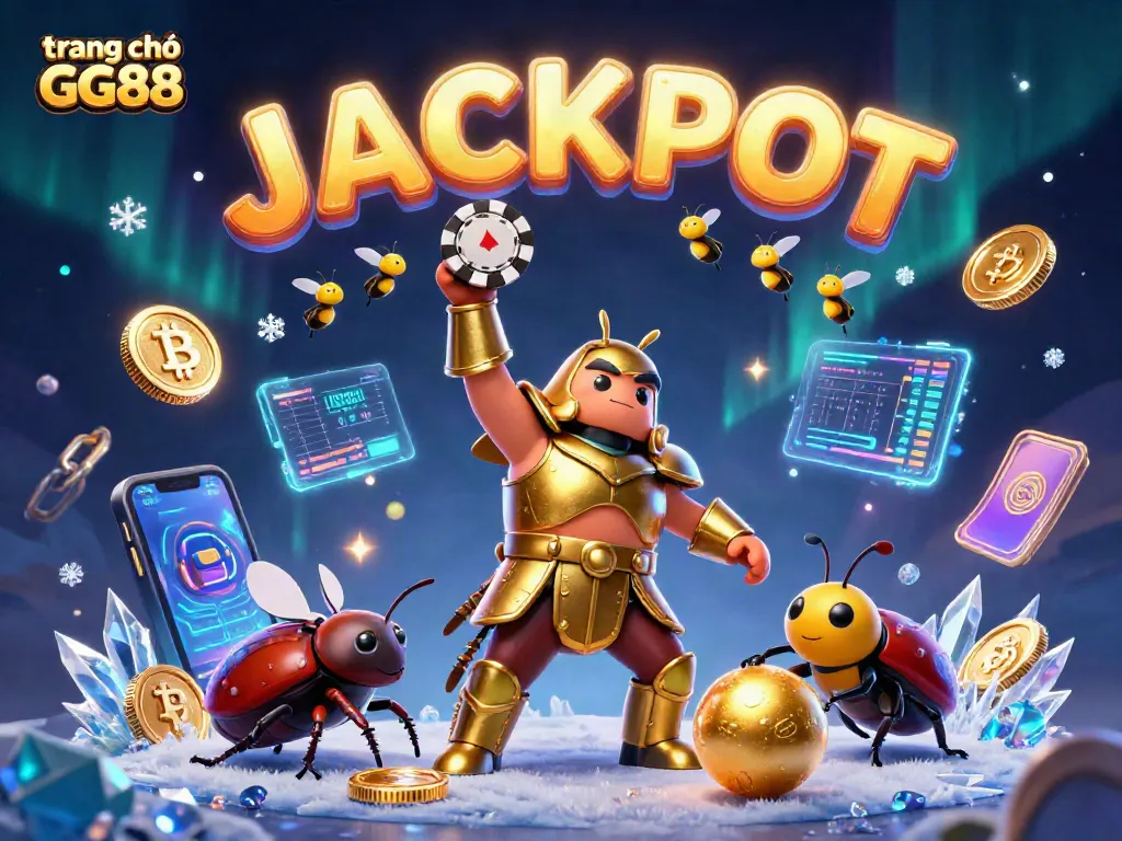 Experience the thrill of trang chủ GG88 with a triumphant beetle lifting a poker chip against a vibrant casino backdrop.