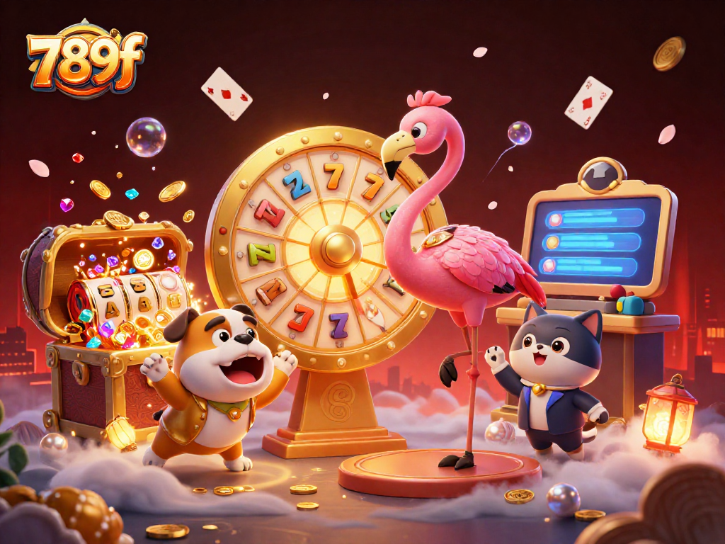 Experience thrilling gameplay at 789f with vibrant slot machines and animated characters.