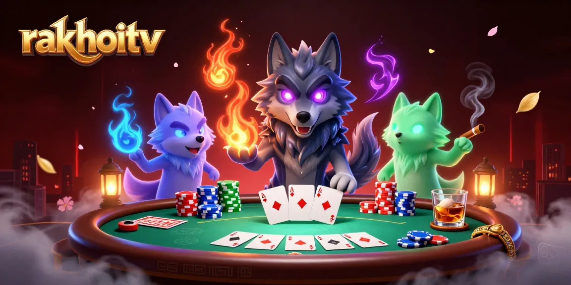 Win big with rakhoitv's vibrant poker action featuring a mystical wolf pack.