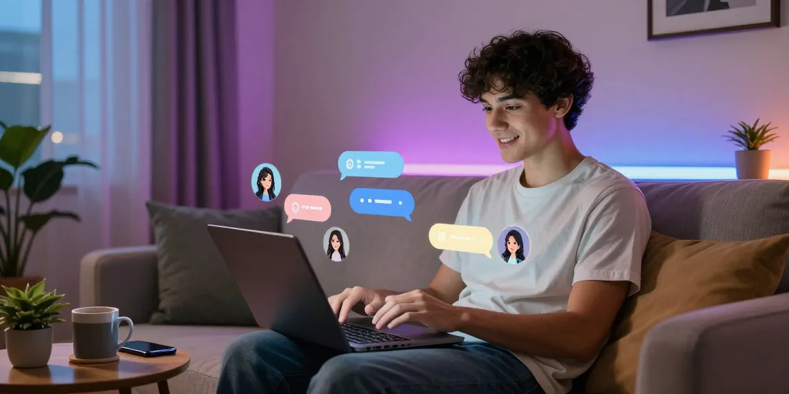 Exploring ai sex chat on a modern laptop in a cozy setting.