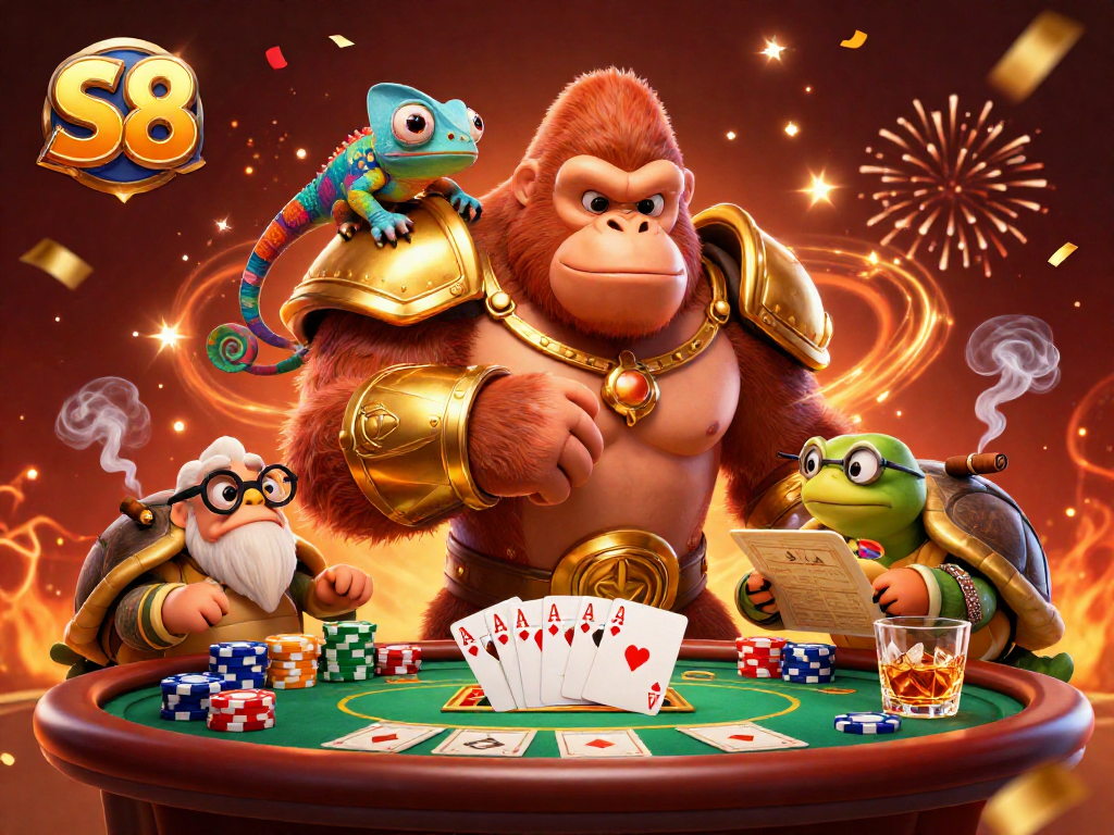 S8 engages in exciting online betting with a vibrant casino-themed scene.