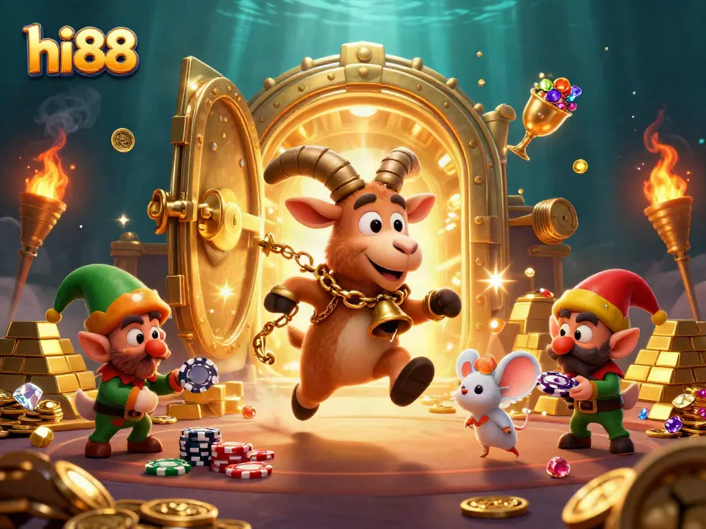 hi88 captivates players with a dynamic casino scene featuring Krampus and mischievous gremlins.